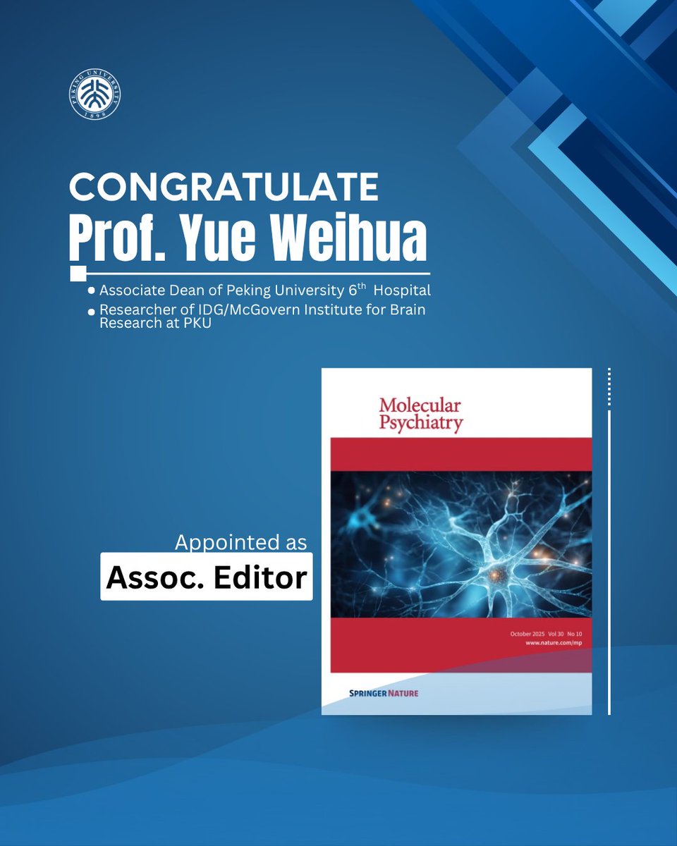 Peking Üniversitesi'nden Prof. Dr. Yue Weihua, Prestijli Moleküler Psikiyatri Dergisinde Editör Oldu